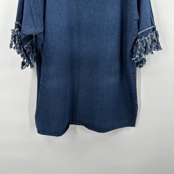Alfredos Wife Top Womens Large Blue Denim Fringe Vintage Art Chambray - Picture 3 of 13